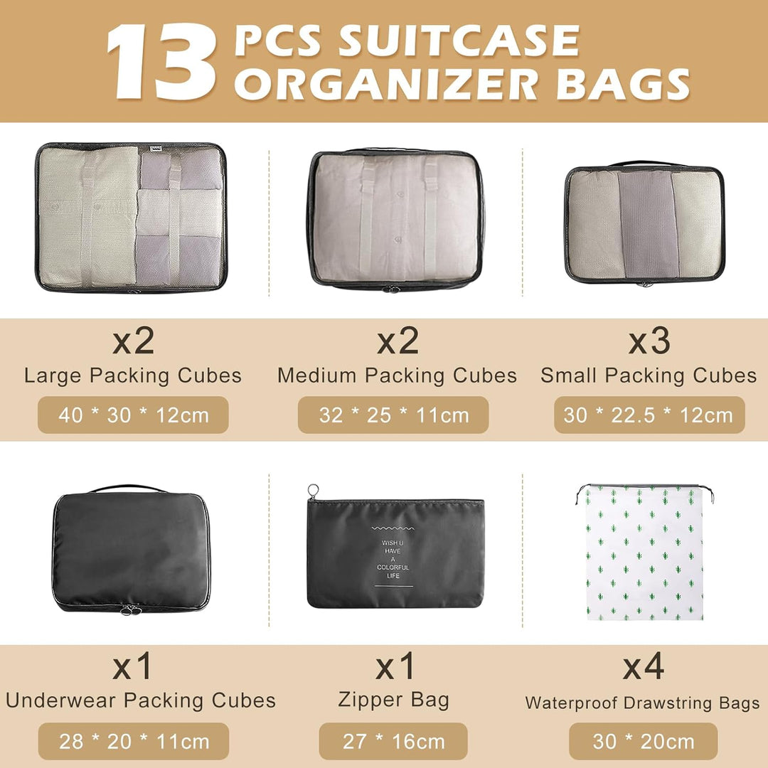 Koffer Organizer Set 13-teilig, Wasserdicht Packing Cubes, Multifunktionale Travel Packwürfel, Koffe