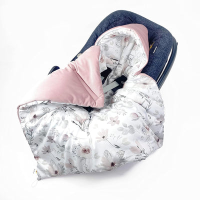 BABEES© Wattierte Einschlagdecke mit Füllung für Babyschale Autositz, Universal,V warm Minky VBaby D