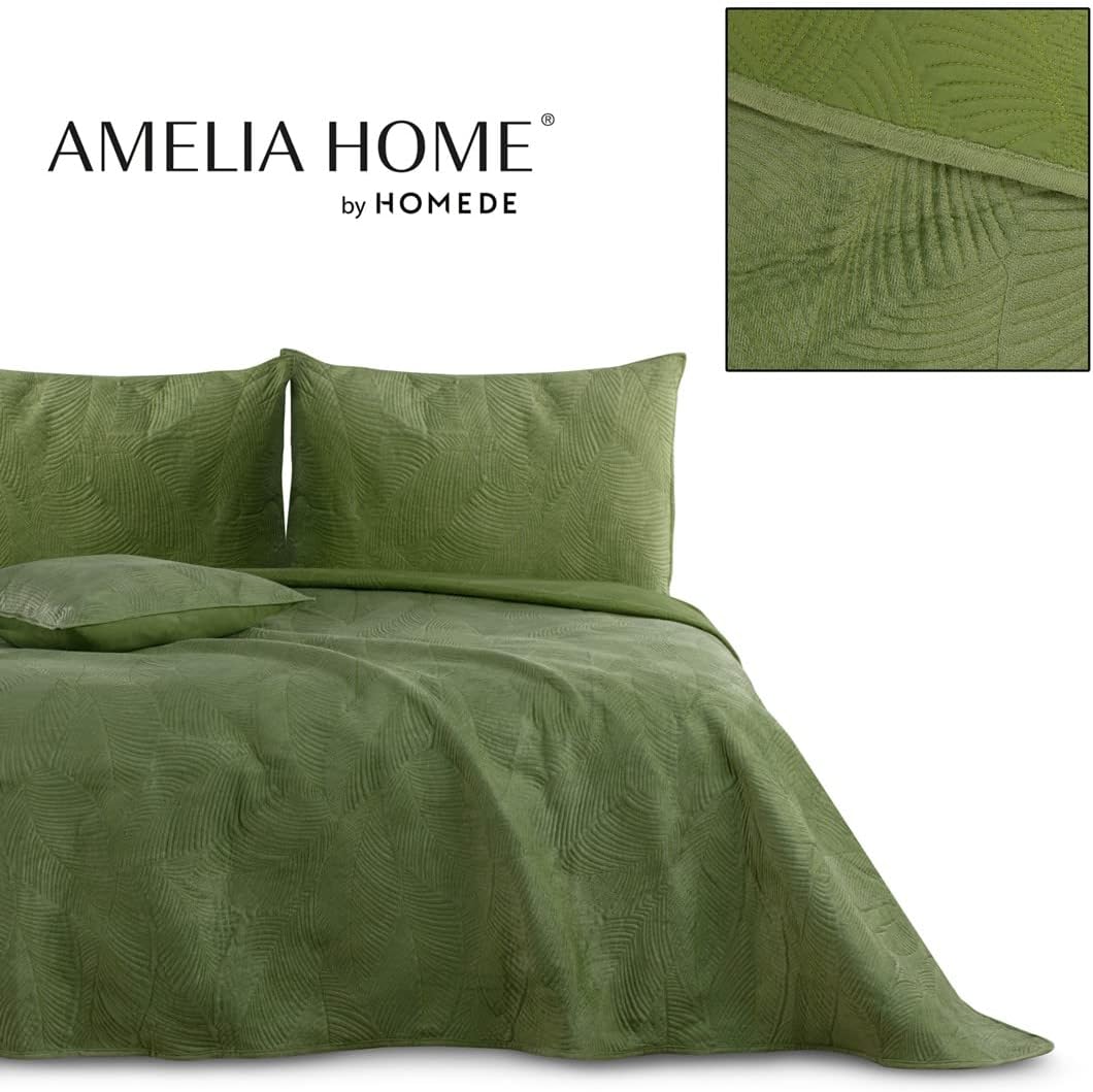 AmeliaHome Tagesdecke 220x240 cm gestrickt Velvet Samt Palsha Olive Palsha Olive 220x240 cm, Palsha