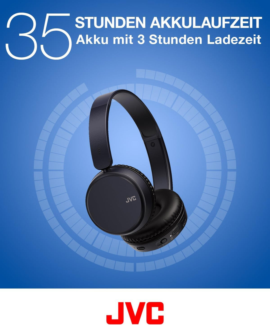 JVC HA-Z37W-A - Bluetooth On-Ear-Kopfhörer, Tiefbass, 3 Klangmodi (Bass/Klar/Normal), 35 Stunden Akk