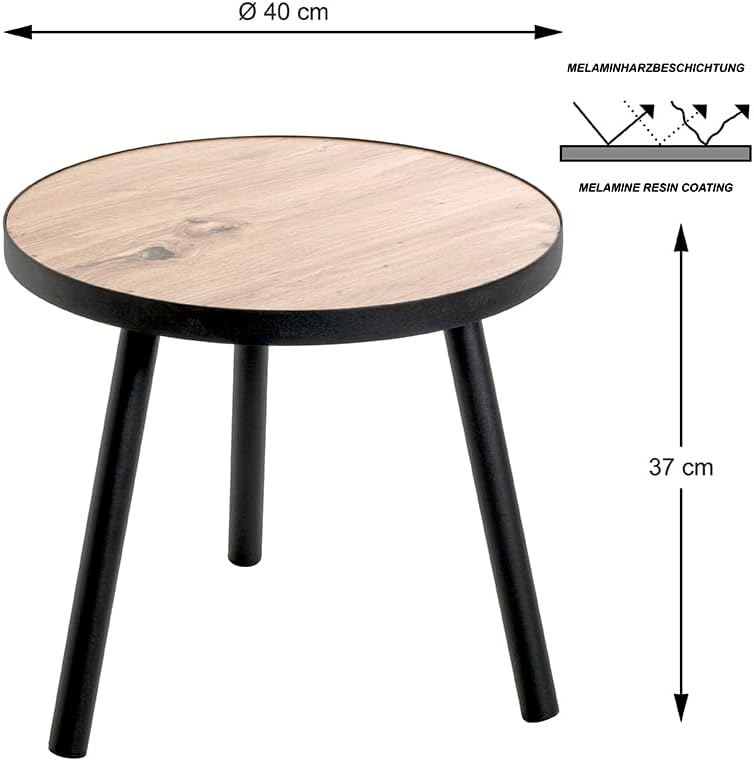 HAKU Möbel Beistelltisch, MDF, schwarz-eiche, Ø 40 x H 37 cm Ø 40 x H 37 Schwarz-eiche, Ø 40 x H 37