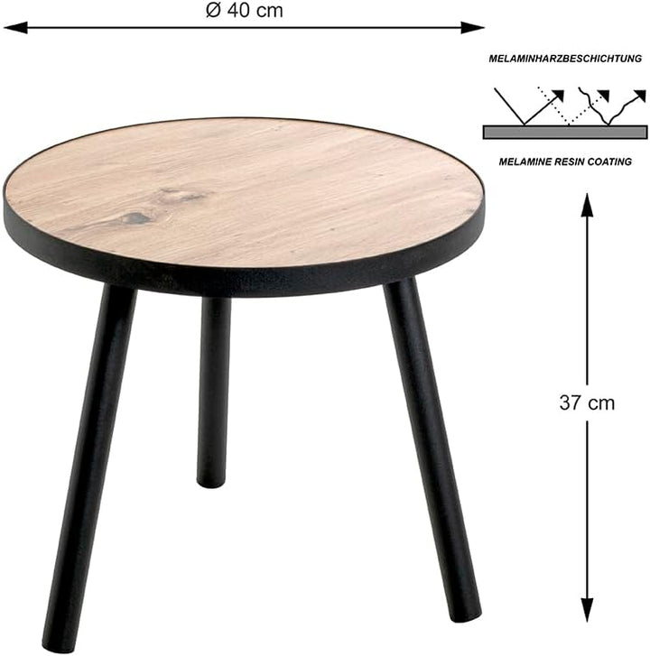 HAKU Möbel Beistelltisch, MDF, schwarz-eiche, Ø 40 x H 37 cm Ø 40 x H 37 Schwarz-eiche, Ø 40 x H 37
