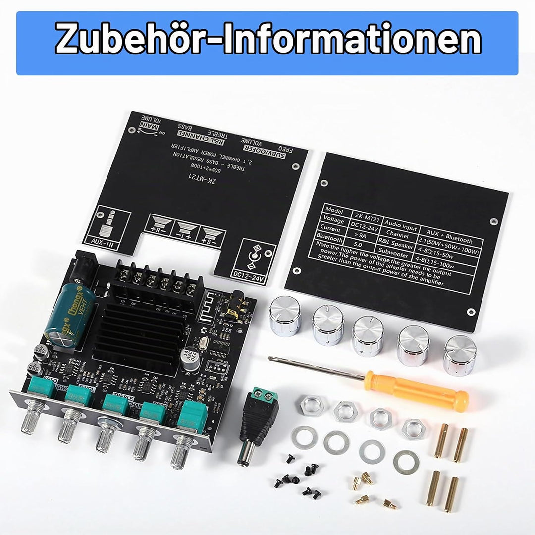 Bluetooth Verstärker HiFi-Verstärker: 2.1 Kanäle Stereo Audioverstärker, Kanal-Subwoofer 50W×2+100W,