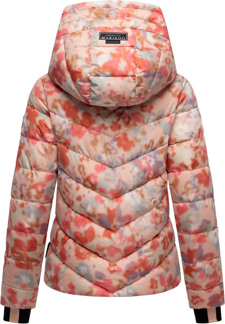 MARIKOO Damen Winterjacke warme Steppjacke mit abnehmbarer Kapuze Samuiaa XVI XS-3XL XS Wild Flower,