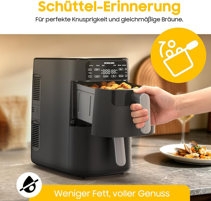 Vertikale Airfryer 10L XXL - 2700W Heissluftfritteuse 2 Kammern, Heissluftfritteuse mit 6 Programme,