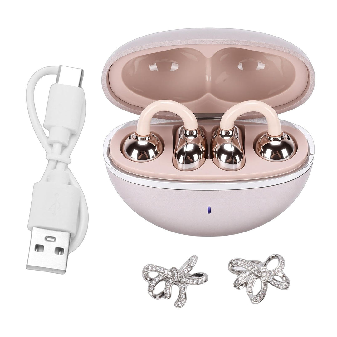 Kabellos Bluetooth 6.0 Clip On Kopfhörer, Open-Ear-Kopfhörer, mit Schmetterlings-Ohrringen Leichtes,