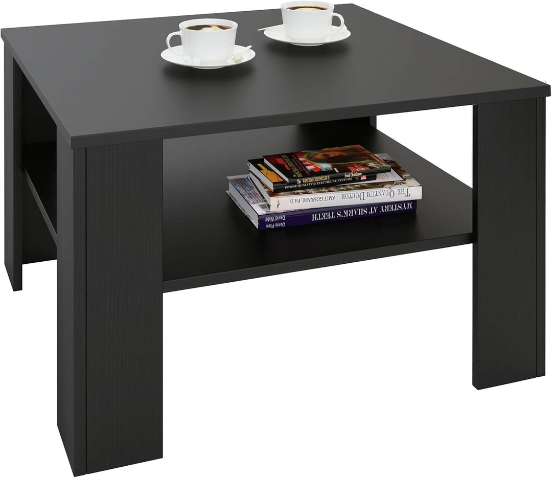 CARO-Möbel Couchtisch Wohnzimmertisch Felice in schwarz Holzoptik mit Stauraum, 68 x 68 cm, Schwarz