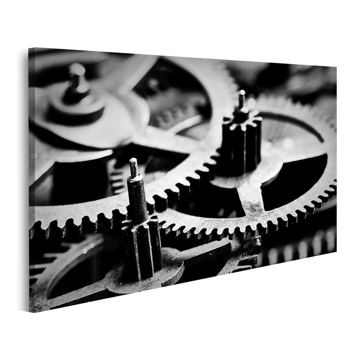 islandburner Bild auf Leinwand Zahnräder Uhrwerk Schwarz-Weiss Bilder Wandbilder Poster Leinwand 80x