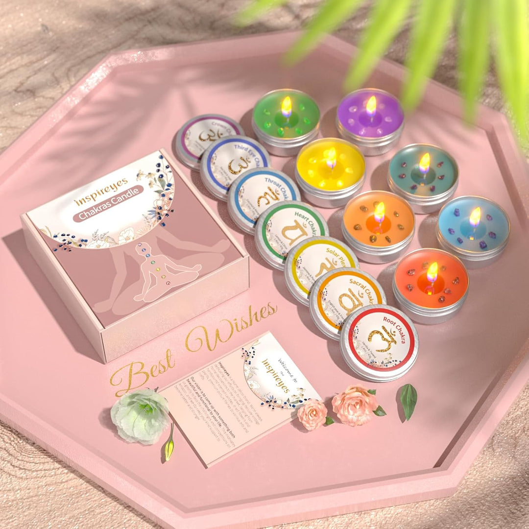 Chakra Kerzen 7er-Set, Meditationskristall-Duftkerzen-Geschenkset für Frauen, spirituelle Heilkerzen