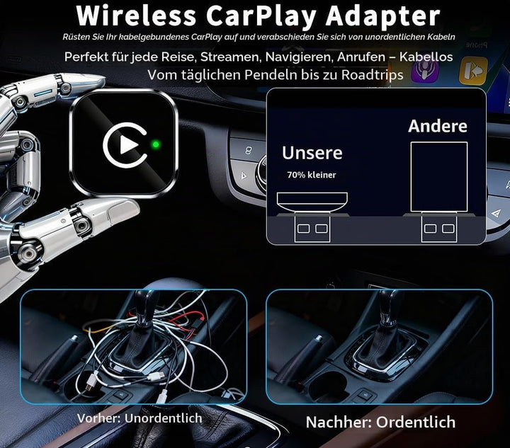 2 in 1 Wireless CarPlay Adapter, Kabelgebunden auf Kabellos, Mini USB Design für Autos mit CarPlay,