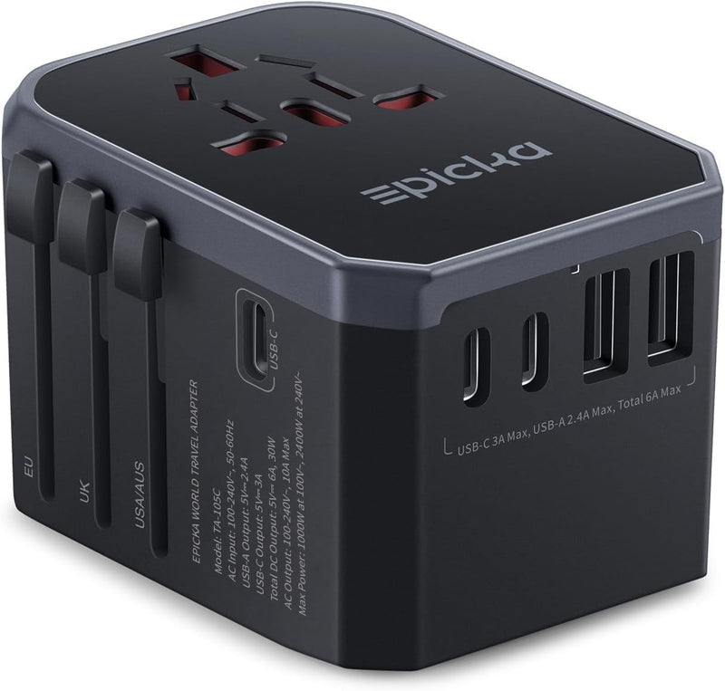 EPICKA Reiseadapter Weltweit, Universal Reisestecker Adapter 30W, Internationaler Steckdosenadapter