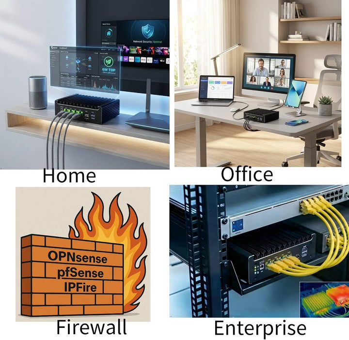 Firewall-Appliance, N150 Mini-PC/Soft-Router mit 4X I226-V 2,5G-Ports | HDMI DP 4K, 6 W TDP, Barebon