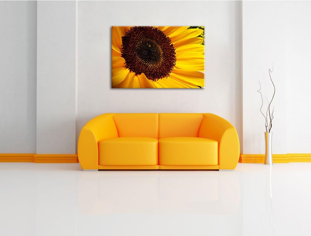 Pixxprint grosse Sonnenblume auf Leinwand, XXL riesige Bilder fertig gerahmt mit Keilrahmen, Kunstdr