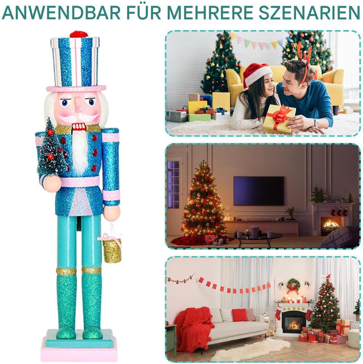 Weihnachtsnussknacker | 38 cm Holzfigur Festliche Sammelstücke | Weihnachtlicher Holz Nussknacker Fü