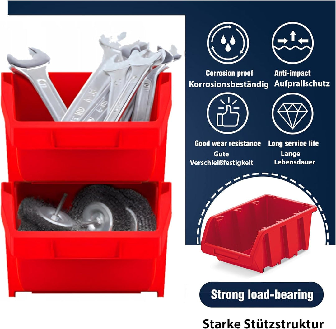 Werkstatt-Stapelkiste, Stapelbox aus PP Kunststoff, Sichtbox Stapelbox, Lagerboxen für Werkzeugswand