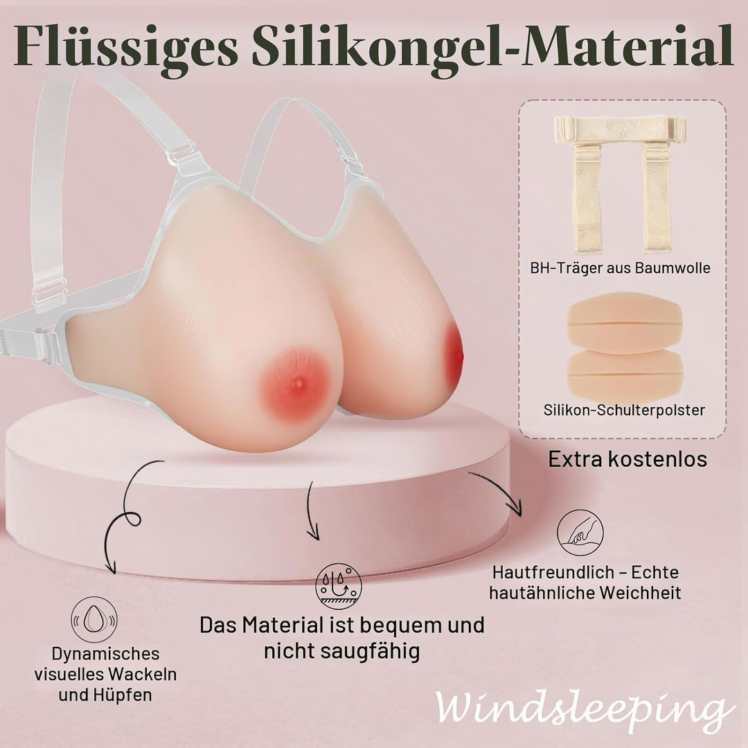 Windsleeping Silikon Brustprothese mit Trägern, Mastektomie-Prothese, Fake Brüste Nackt B, Nackt B