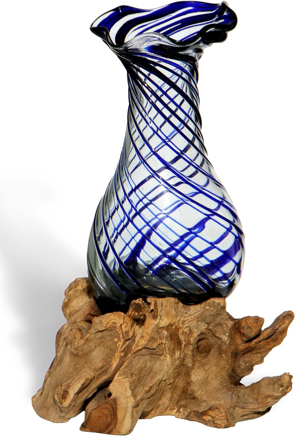 Wogeka - Glas Vase Venezia auf Wurzel-Holz - im modernen Style als Geschenk-Idee zu Weihnachten Gebu