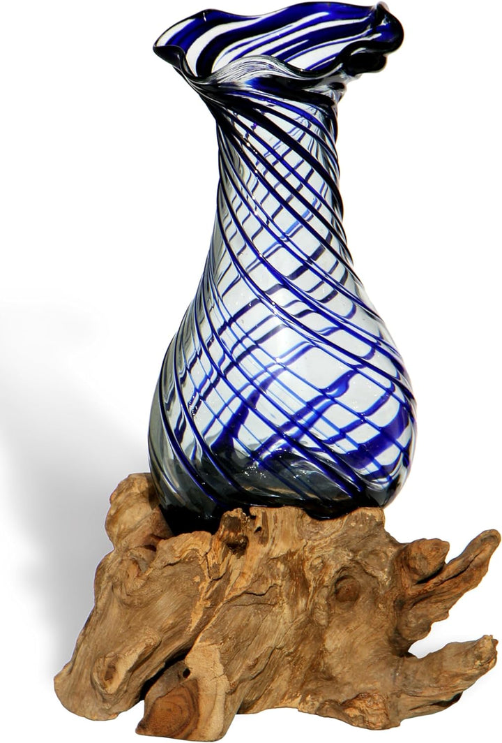 Wogeka - Glas Vase Venezia auf Wurzel-Holz - im modernen Style als Geschenk-Idee zu Weihnachten Gebu