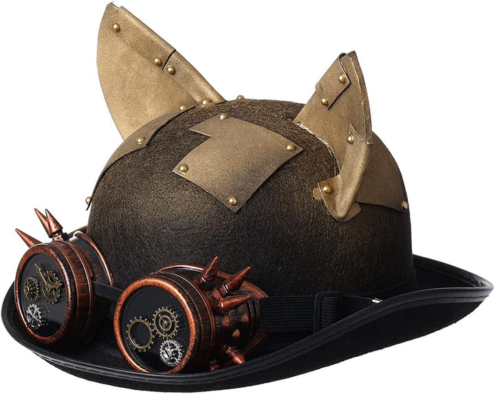 COSDREAMER Unisex Steampunk Zylinder Halloween Kostüm Hut mit Brille Braun Schwarz 10 Einheitsgrösse
