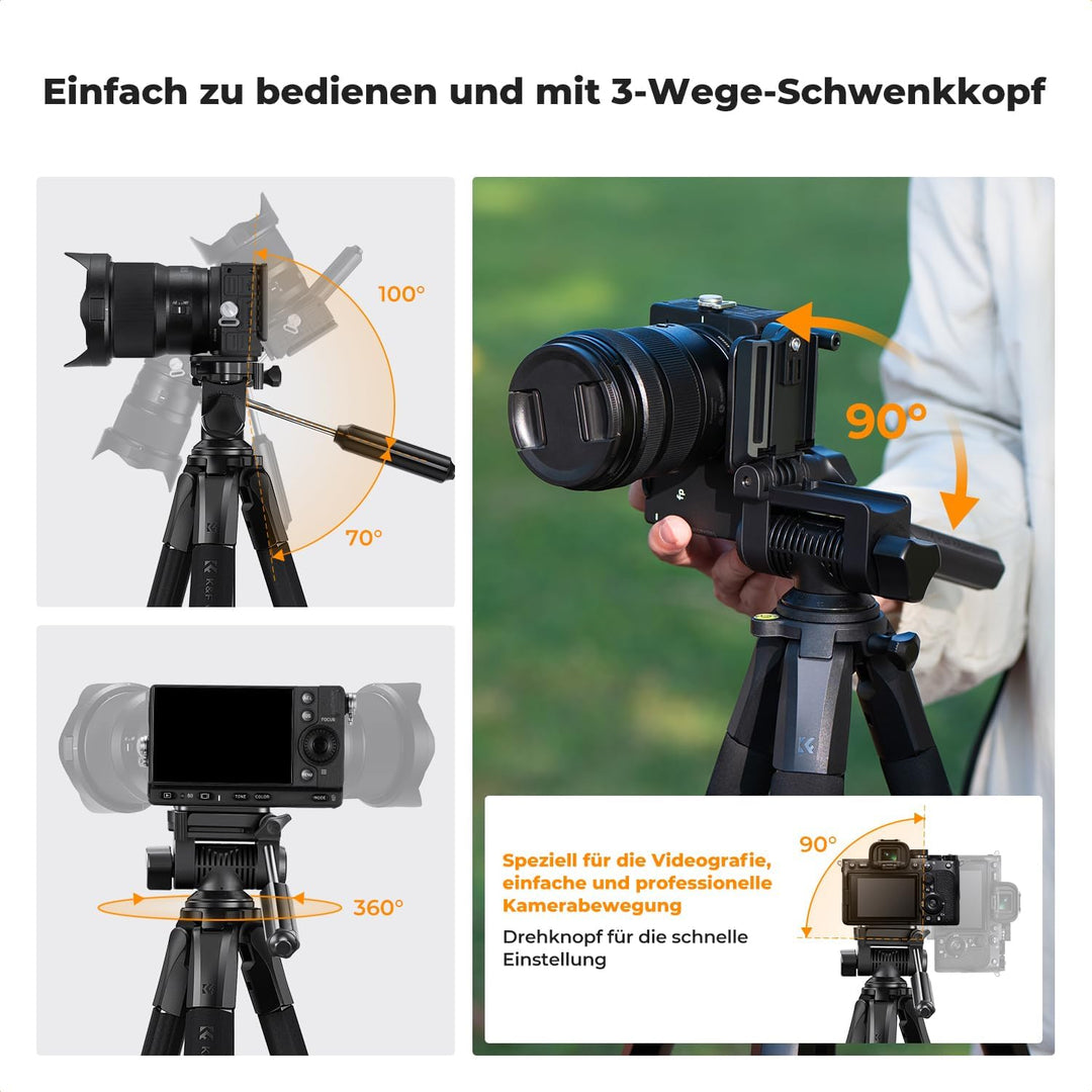 K&F CONCEPT Kamerastativ S255A3+BV01,Leichtes Stativ mit Tasche,190cm Handystativ,Tripod für Canon N