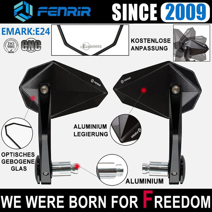 FENRIR E24 Lenkerendenspiegel Motorrad spiegel Seitenspiegel rückspiegel e geprüft Blendschutz schwa