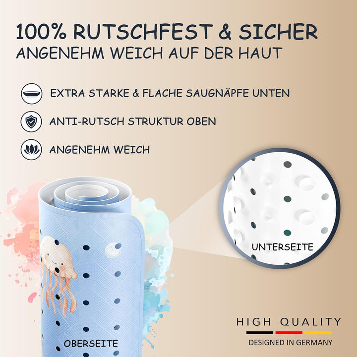Badewannenmatte Kinder rutschfest [100x40cm] - Antirutschmatte Badewanne BPA frei - Badematte Kinder
