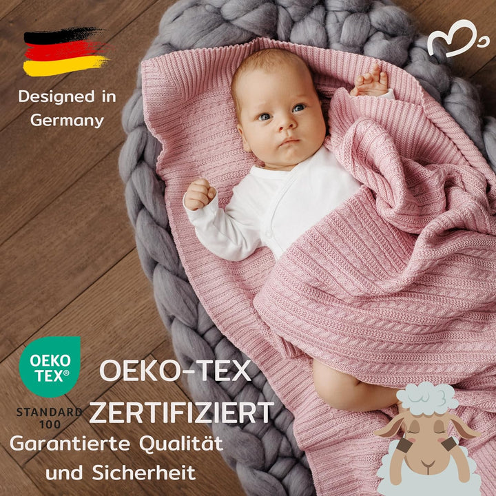 MIRARI Kids Baby Decke aus 100% Merino Wolle – Baby Wolldecke 75x100 cm – Einschlagdecke Babyschale