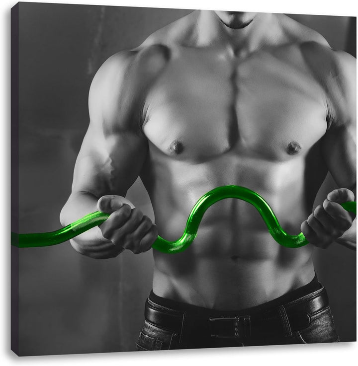 Pixxprint tranierter Mann hebt Gewichte als Leinwandbild | Grösse: 70x70 cm | Wandbild | Kunstdruck