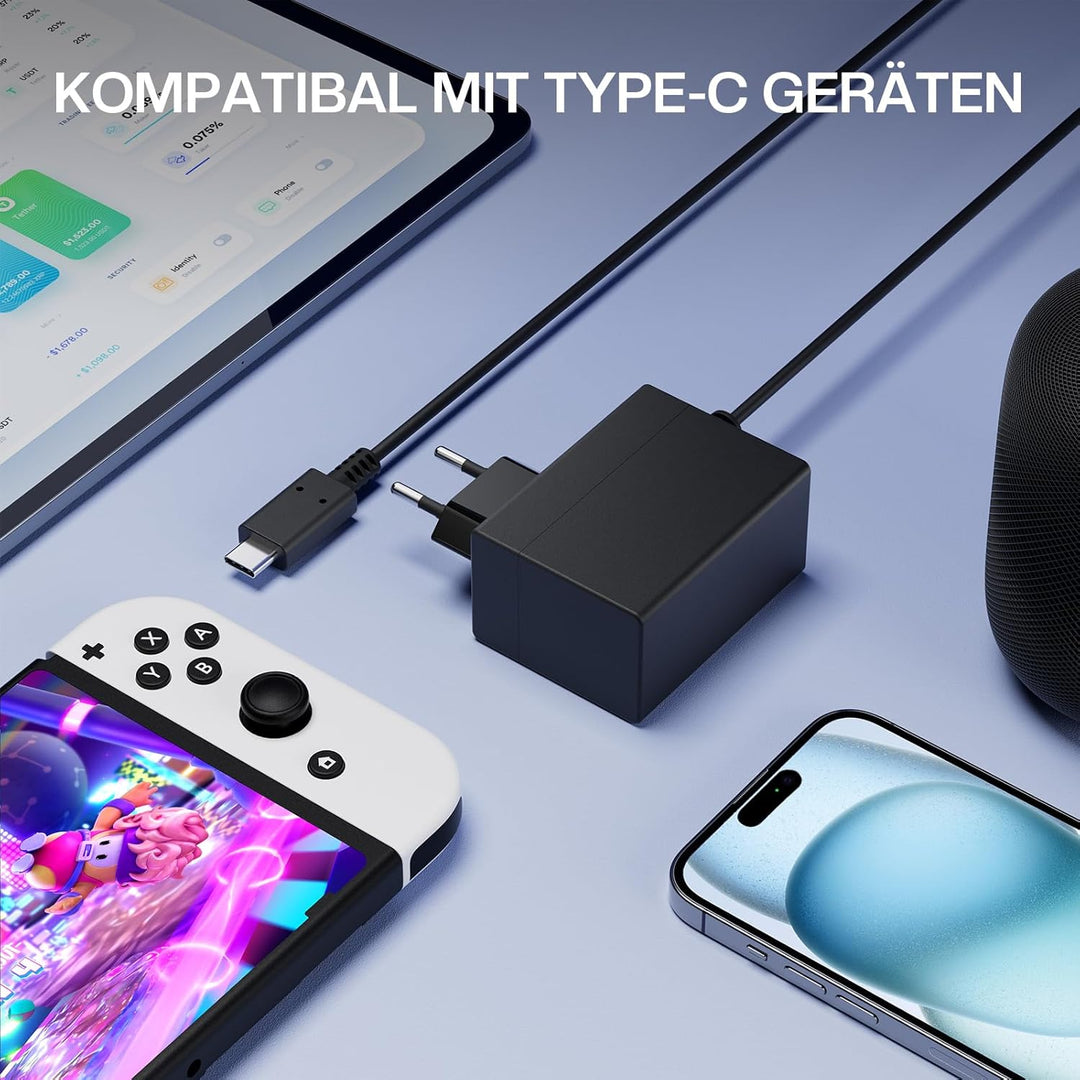 Netzteil für Switch/Switch OLED, PD Typ C Ladegerät unterstützt TV und Handheld Modus Reise Charger
