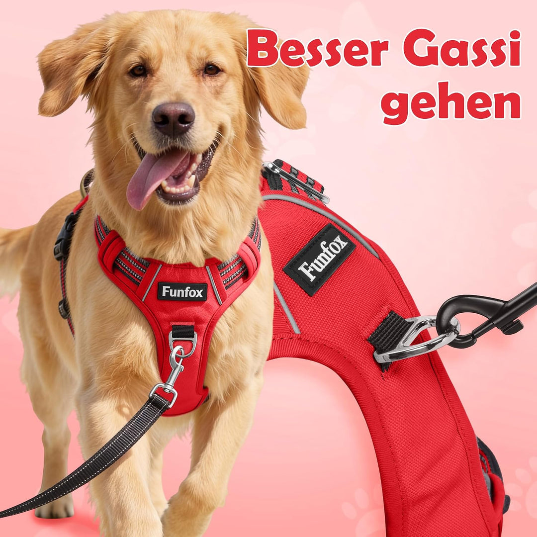 Funfox Hundegeschirr Mittelgrosse Hunde [M] - Verstellbares Anti-Zug Brustgeschirr mit Griff &amp; Refle