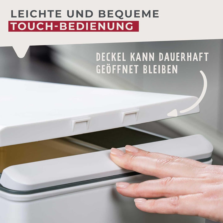 Fackelmann OSLO Touch Abfallsammler 40L, Weiss – Ideal als Mehrfachsammler, leicht & robust mit sanf