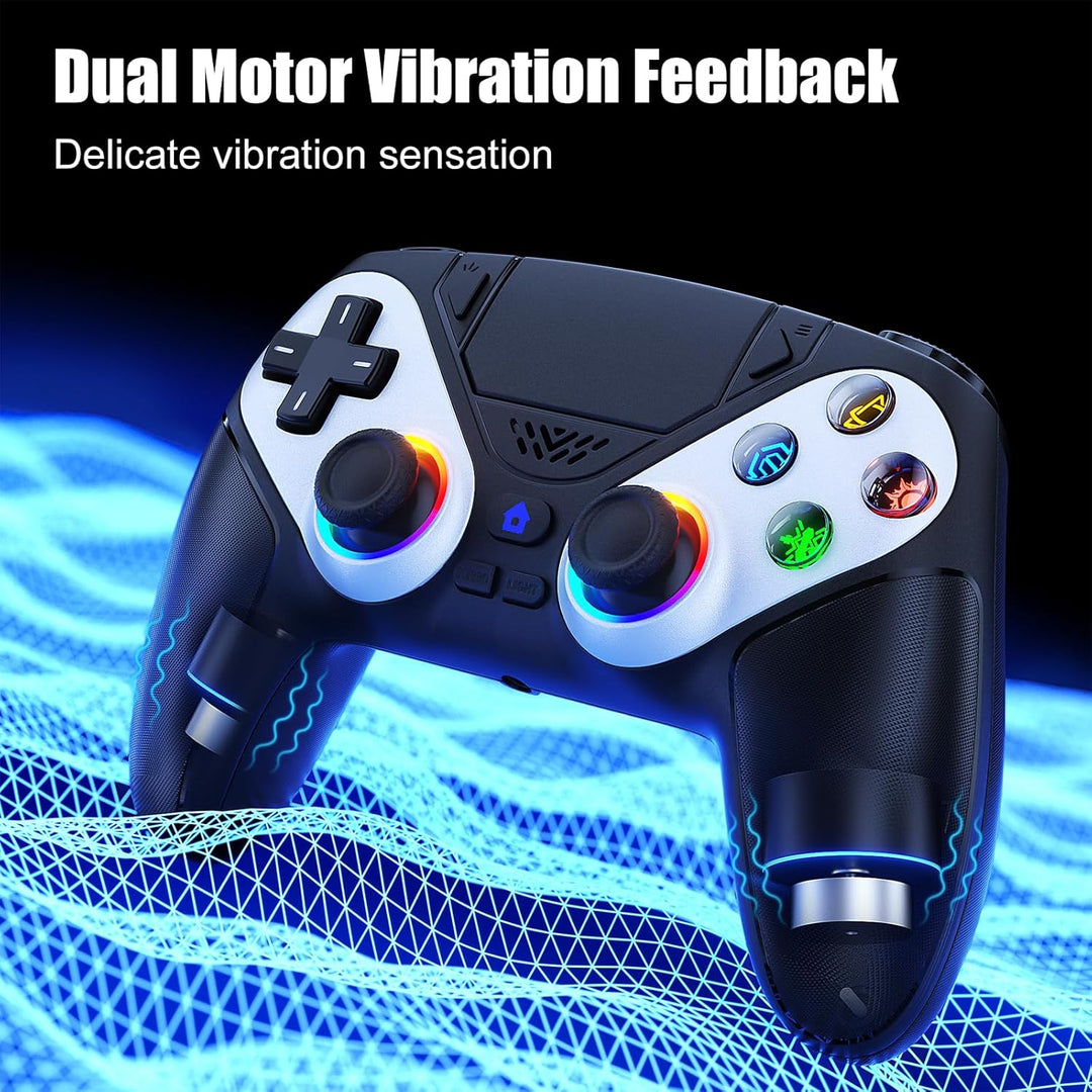 RGB Wireless Controller für PS5 Pro/Slim/PC, Back Paddles und Lautsprecher 6-Achsen-Bewegungs/Dual V