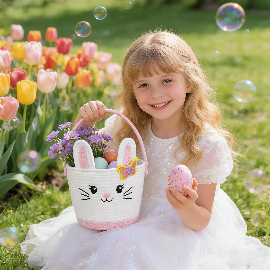 PinkSheep gewebter Korb für Kinder, Ostereier/Süssigkeiten Korb mit Griff, Niedliche Tier Lagerkörbe