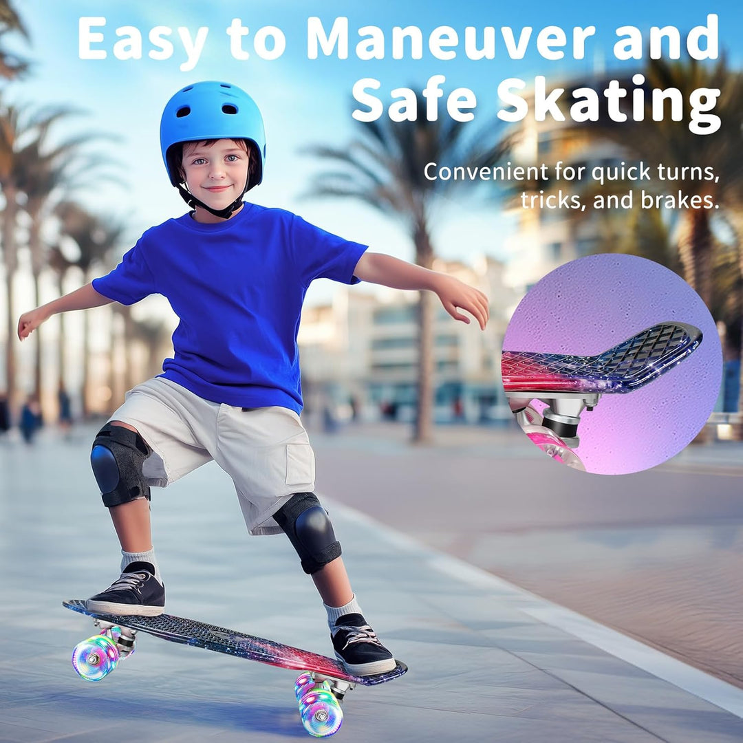 BELEEV Skateboard Komplette 22 Zoll Mini Cruiser Skateboard für Kinder Jugendliche Erwachsene, LED L