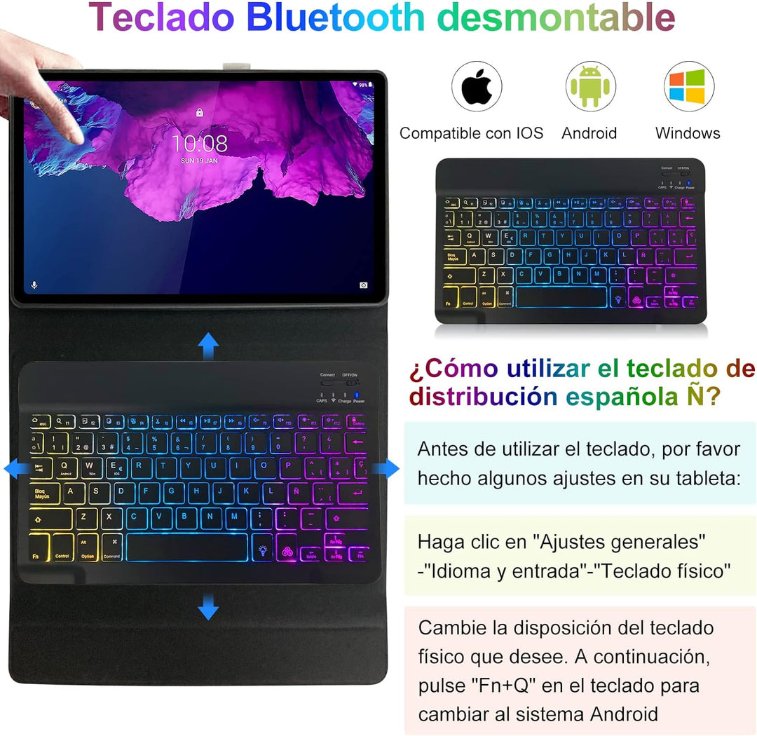 YUEJIDZ Schutzhülle mit Tastatur für Lenovo Tab P11 und P11 Plus TB-J606/TB-J607 Spanisch Ñ Hintergr