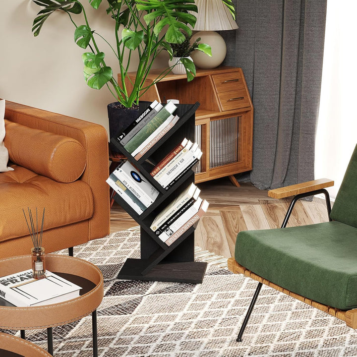 YMYNY Bücherregal im Baumform, 4 Ebenen Raumteiler, Standregal, 30x17x60 cm, Platzsparend, Holzregal