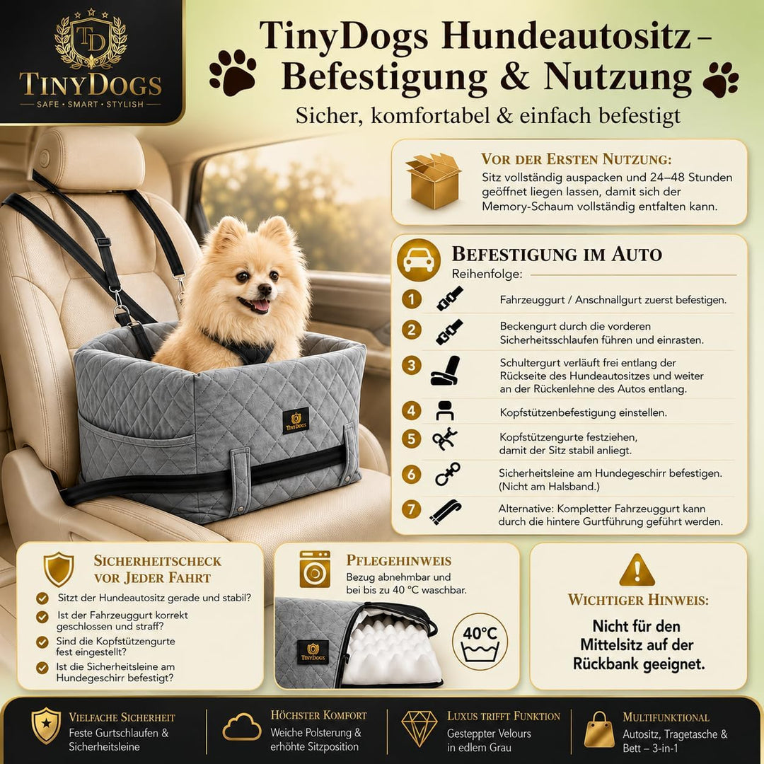 Hunde Autositz für kleine bis mittlere Hunde, Premium Hundesitz Auto waschbar mit Sicherheitsleine,