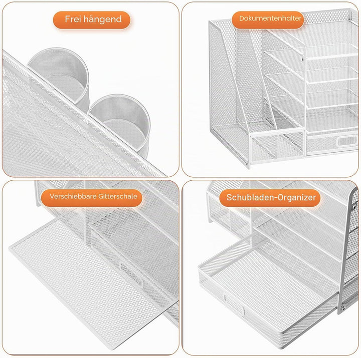 Marbrasse Schreibtisch Organizer mit Aktenhalter, 5 Ebenen Papier Briefablage mit Schublade und 2 St