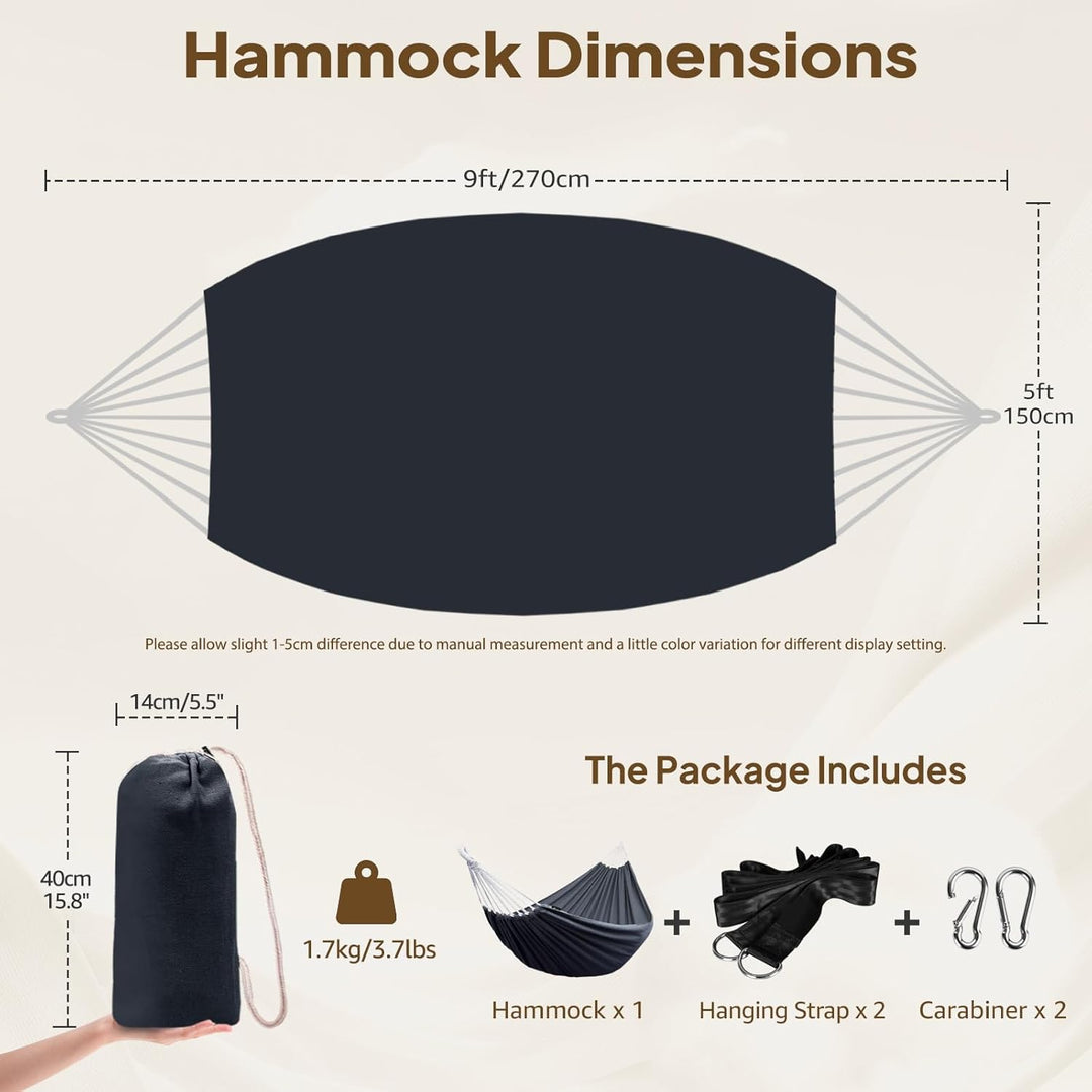 ANYOO Hängematte Outdoor Baumwolle Bequemer Stoff mit Baumfreundlichen Gurten zum Aufhängen, Robuste
