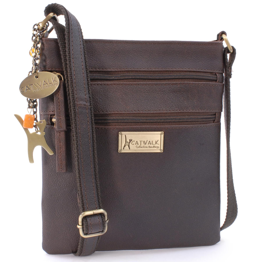 Catwalk Collection Handbags - Leder - Klein Umhängetasche Messenger/Schultertasche - iPhone Kindle -
