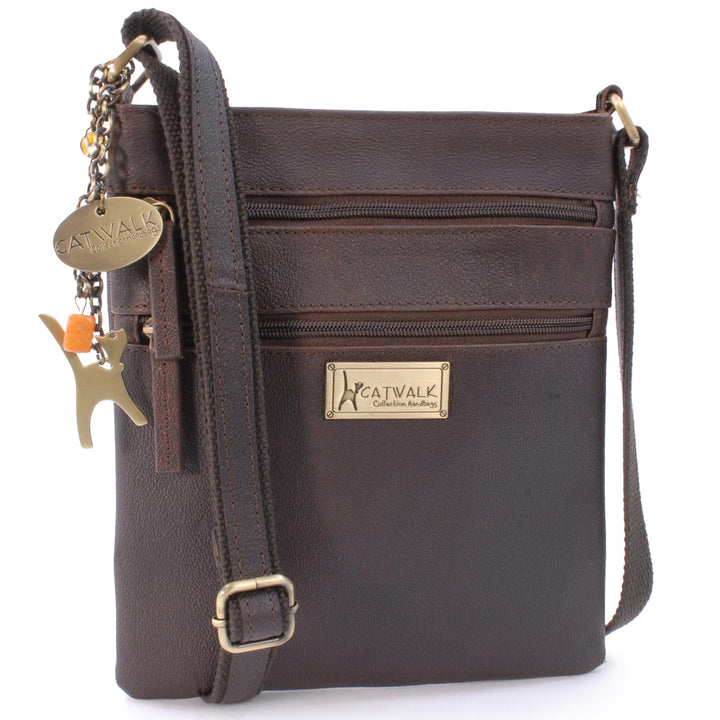 Catwalk Collection Handbags - Leder - Klein Umhängetasche Messenger/Schultertasche - iPhone Kindle -