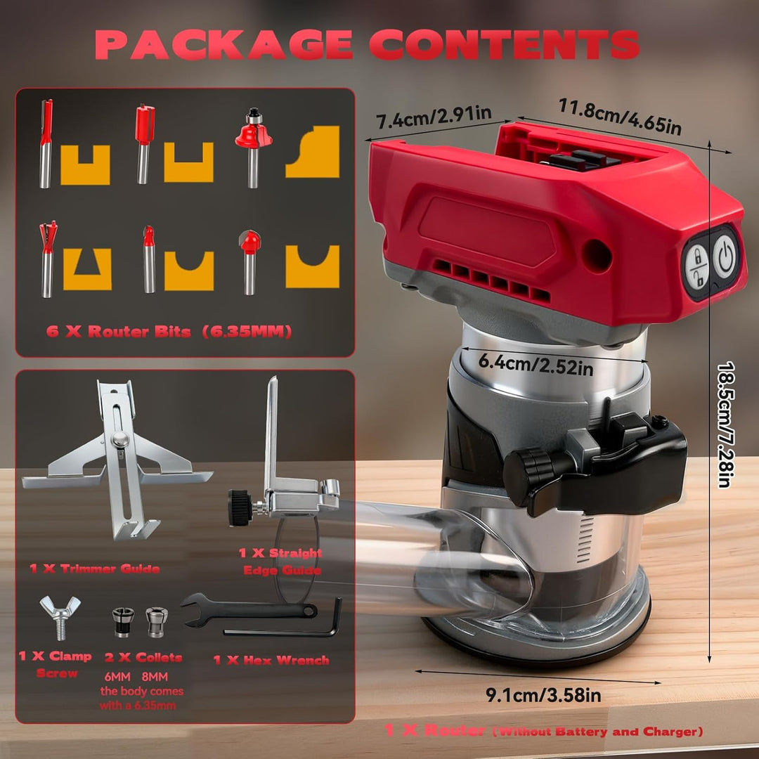 Kabelloser Power-Router kompatibel mit Milwaukee M18 18 V Akku, bürstenloser Holzfräser, 5 Geschwind
