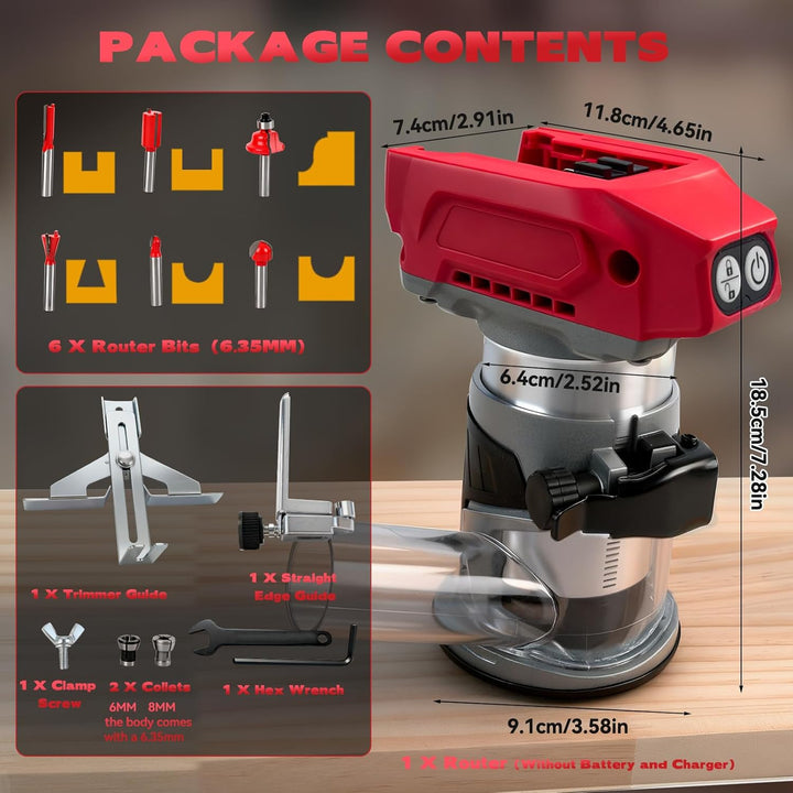 Kabelloser Power-Router kompatibel mit Milwaukee M18 18 V Akku, bürstenloser Holzfräser, 5 Geschwind