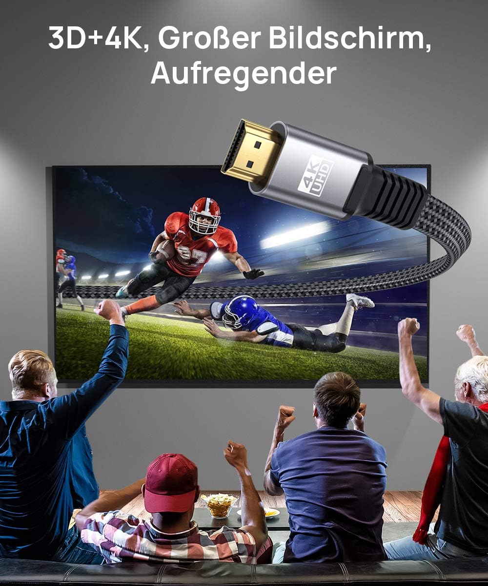JSAUX HDMI Kabel 4Meter [4K@60Hz,HDMI 2.0,18Gbps] Flach HDMI 2.0 Kabel Highspeed 5M HDMI Nylon Geflo