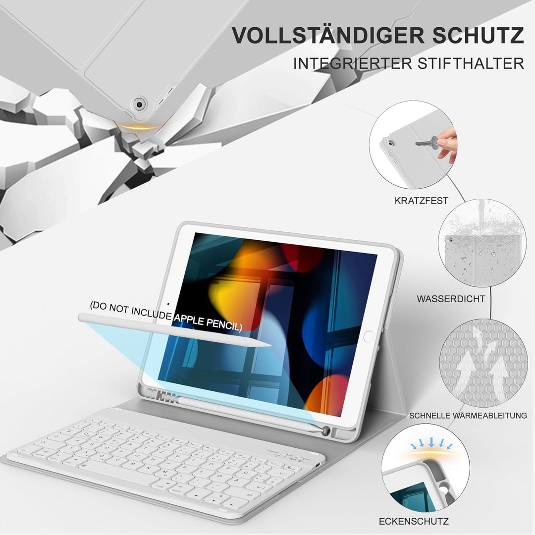 Tastatur Hülle für iPad 10.2 Zoll (9/8/ 7 Generation - 2021/2020/2019), Schutzhülle mit TPU Rückscha