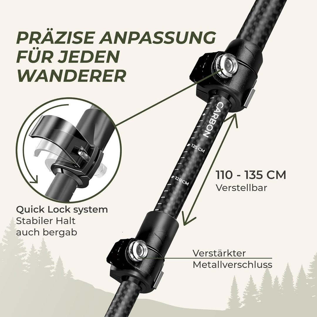Wanderstöcke Teleskop [Carbon oder Aluminium] - Nordic Walking Stöcke Damen/Herren Ultraleichte - Tr