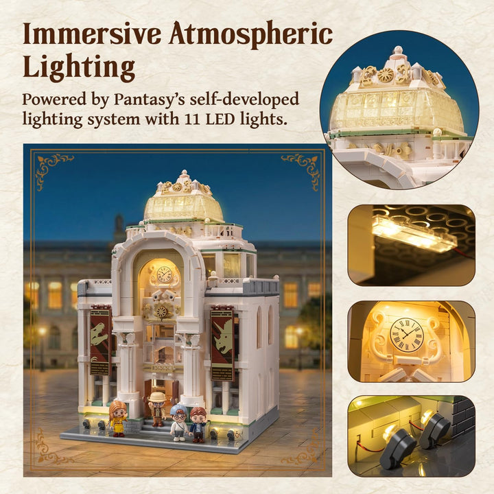 PANTASY Dinosaurier Museum Klemmbaustein Set, Barockes Architekturmodell mit Erweiterbaren Ausstellu