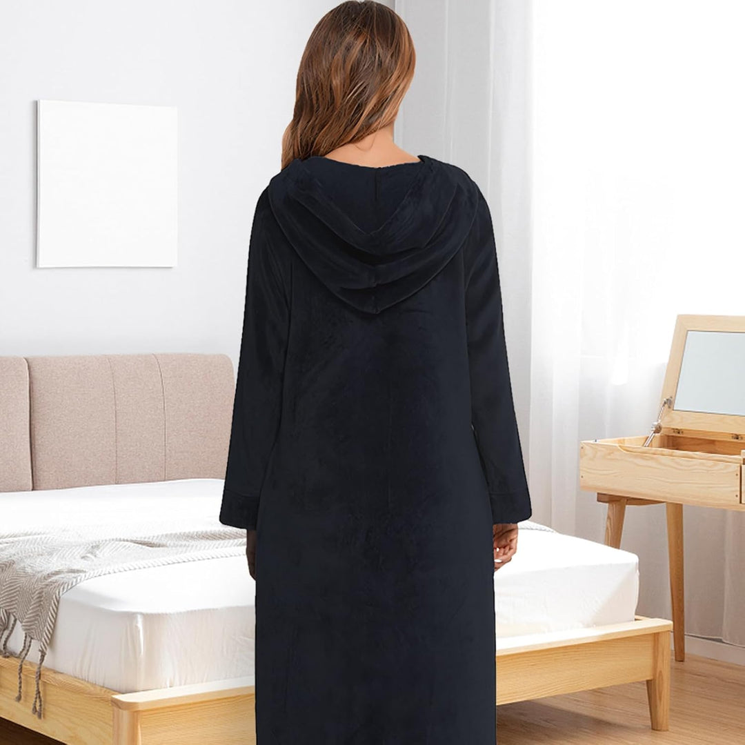 Figarge Bademantel Damen und Herren mit Reissverschluss und Kapuze langer Bademantel Fronttaschen Sa