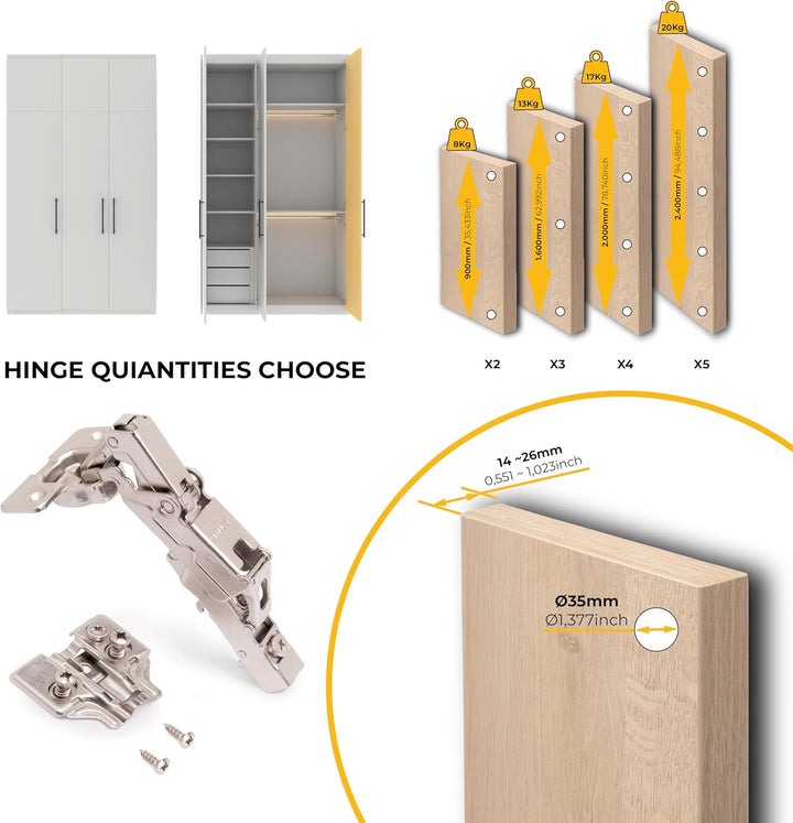Emuca - Scharnier X92, sanftes Schliessen, Öffnungswinkel 105º, Montageplatte zum Anschrauben, Nicke