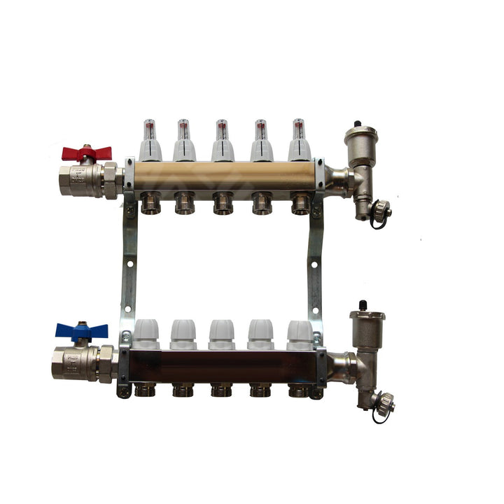 Heizkreisverteiler Edelstahl mit Durchflussanzeige für Fussbodenheizung von EasyTHERM (5 Heizkreise)